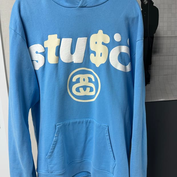 스투시 x CPFM 8볼 피그먼트 다이드 후드 블루