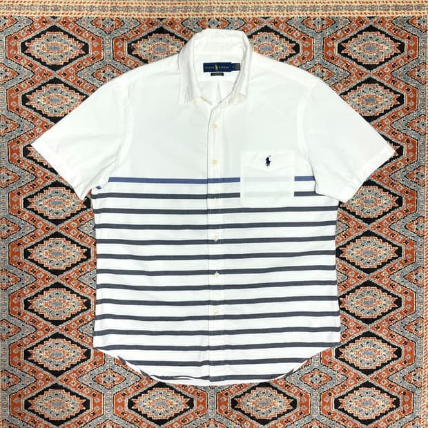 폴로랄프로렌 화이트 단가라 옥스포드 반팔 셔츠 남성M