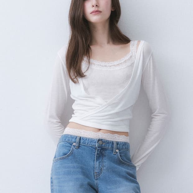 더티스 Airy 3 layer lace wrap top 화이트