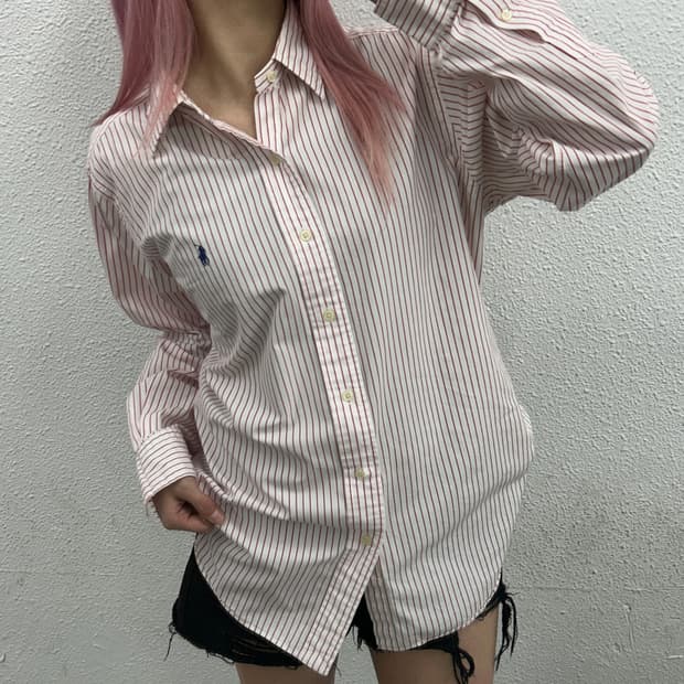 폴로 랄프로렌 네이비포니 레드 단가라 화이트 셔츠 42