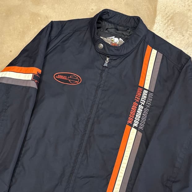 M 할리데이비슨 블랙 나일론 라이더 자켓