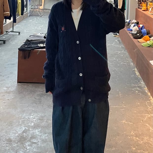 폴로 랄프로렌 골프방패자수로고 케이블 니트코튼 브이넥 가디건 H1071