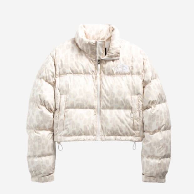 노스페이스 프린트 눕시 숏 자켓 실버 그레이 레오파드 프린트