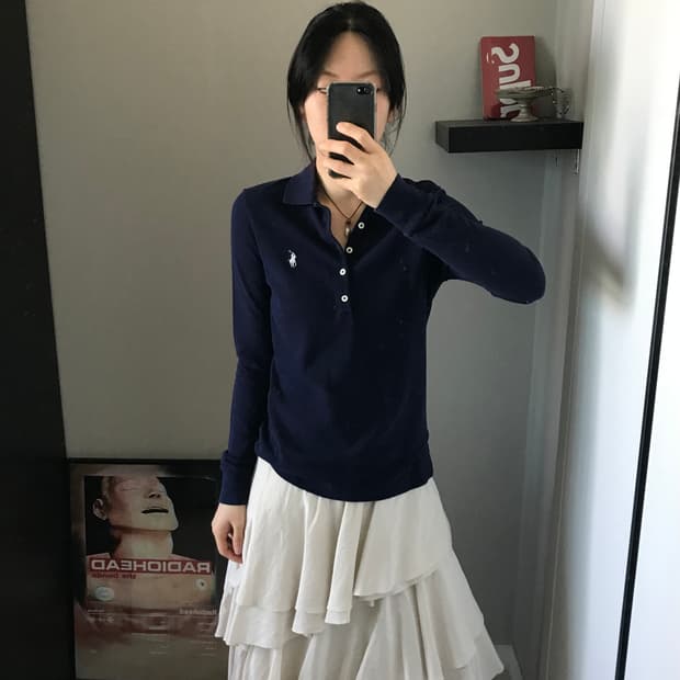 폴로 랄프로렌 포니로고 여성라인 네이비 긴팔 카라티
