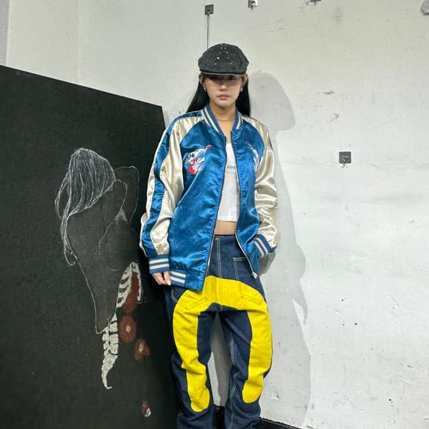 Jpn 일본빈티지 재패니즈 오리엔탈 산바 뼈다귀 네이비 자켓 