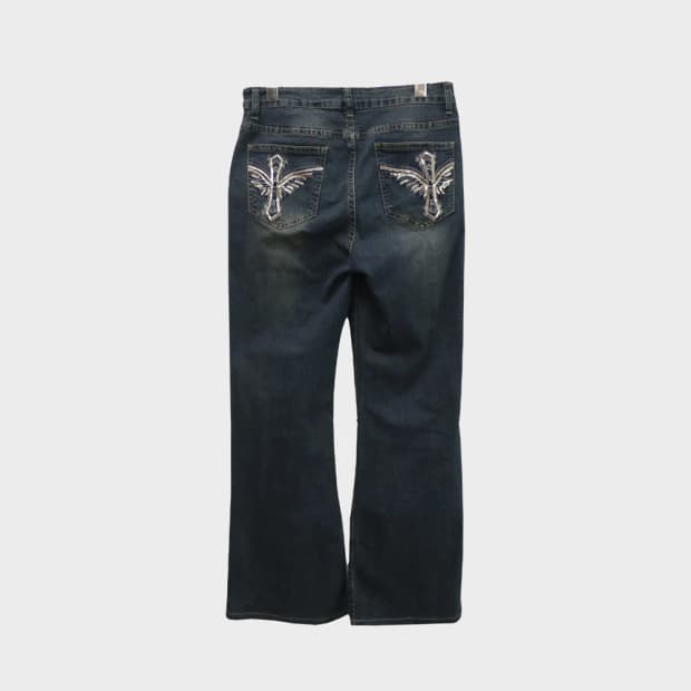 뒷 포켓 자수 포인트 부츠컷 데님 팬츠 62378