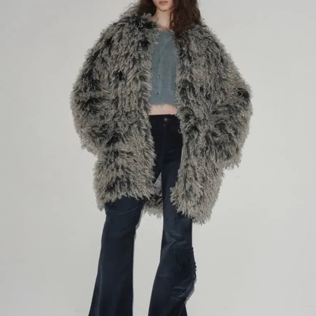 S/E/O curly faux fur coat
