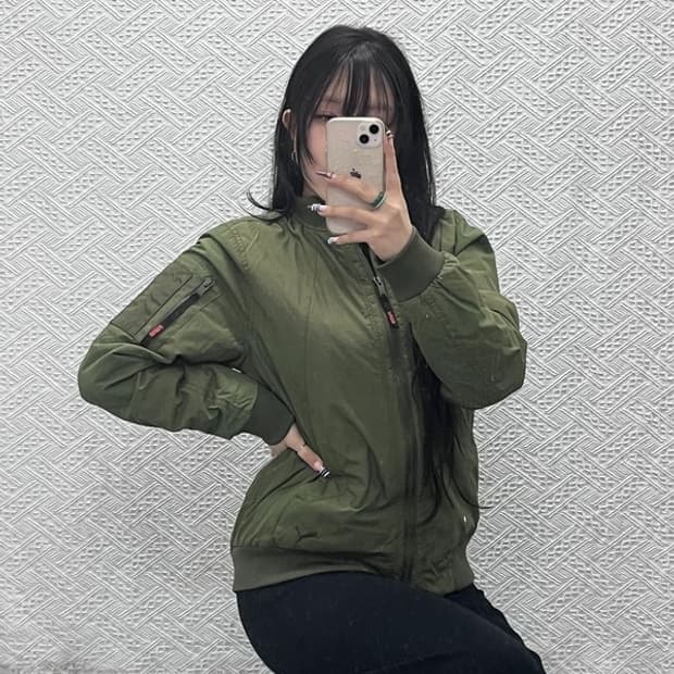 푸마 스트릿 빈티지 올리브카키 항공점퍼 봄버자켓 L C07735