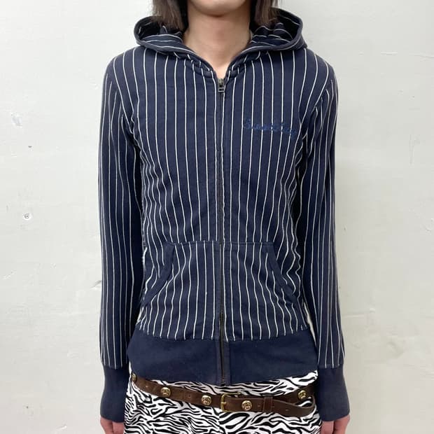 White Sticky Navy Hooded Zip-Up 