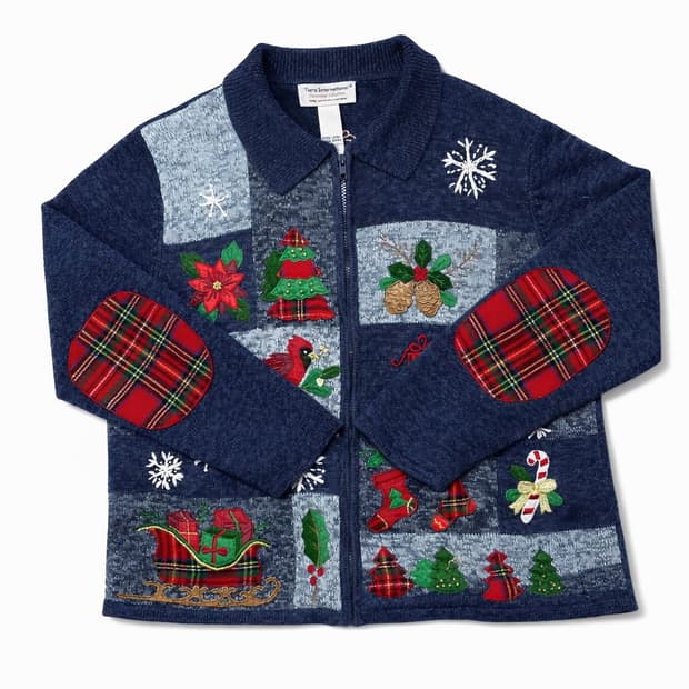 USA 90s 빈티지 크리스마스 패치 니트 가디건 XL