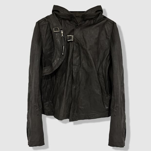 48 50 san263-1 싱글 패널 후디드 레더 자켓 딥브라운 판매