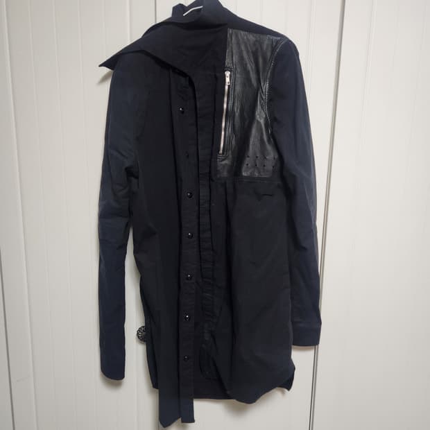 릭오웬스 14fw 블랙 레더 패치 셔츠