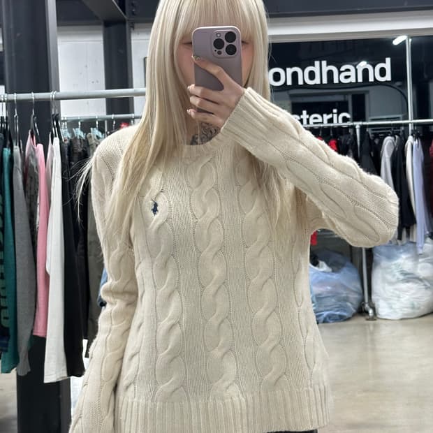 폴로 랄프로렌 케이블 사이드트임 니트