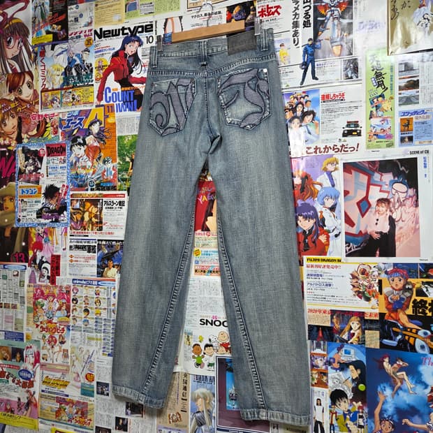 마자플라바 연청 자수 워싱 데님팬츠