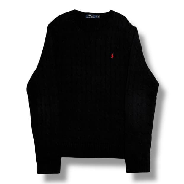Polo Ralph Lauren 코튼 케이블 라운드넥 블랙 니트