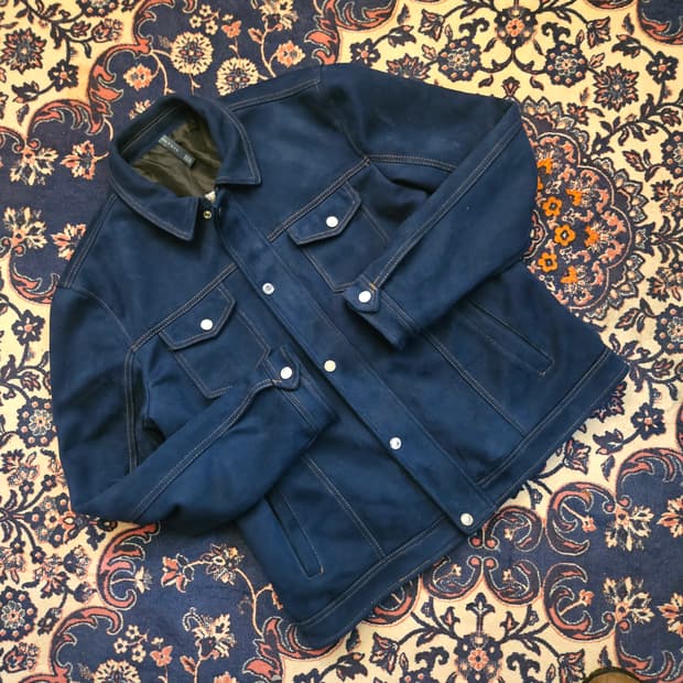 자라(ZARA) 블루 벨벳 스웨이드 트러커 자켓 XXL size