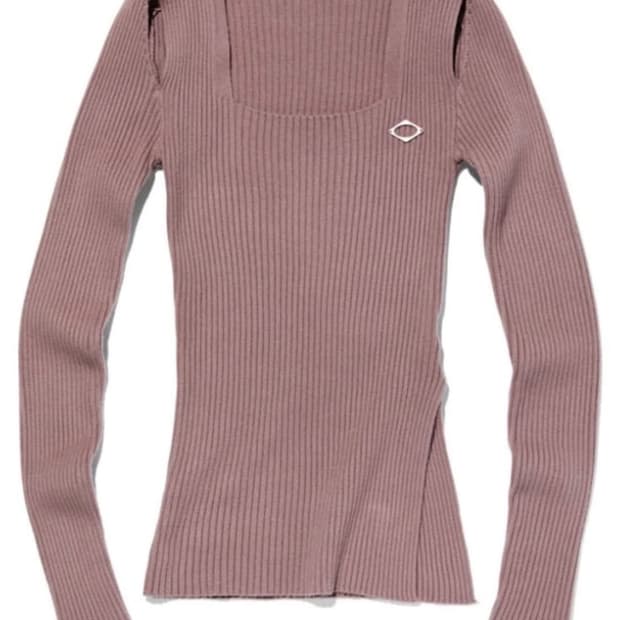 미스치프 스퀘어넥 니트 탑 로즈브라운