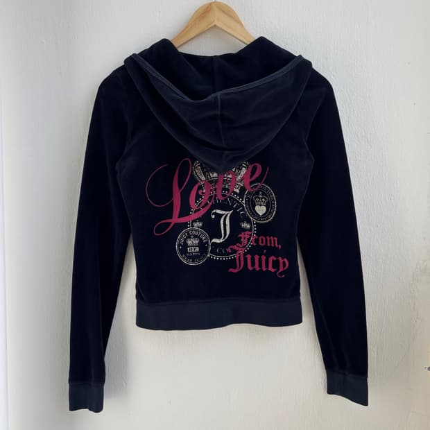 Juicy Couture Navy Velvet Hood Zip-up
