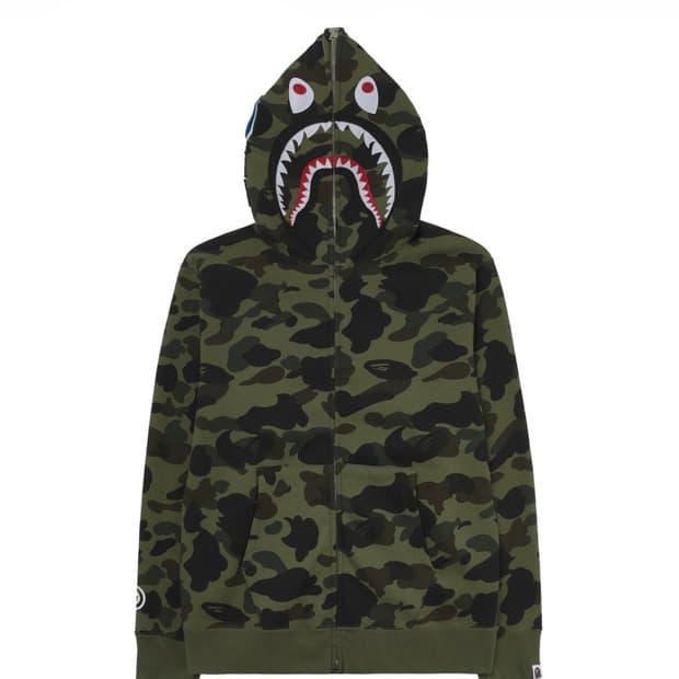 베이프 퍼스트 카모 샤크 풀 집 후드 아미 그린