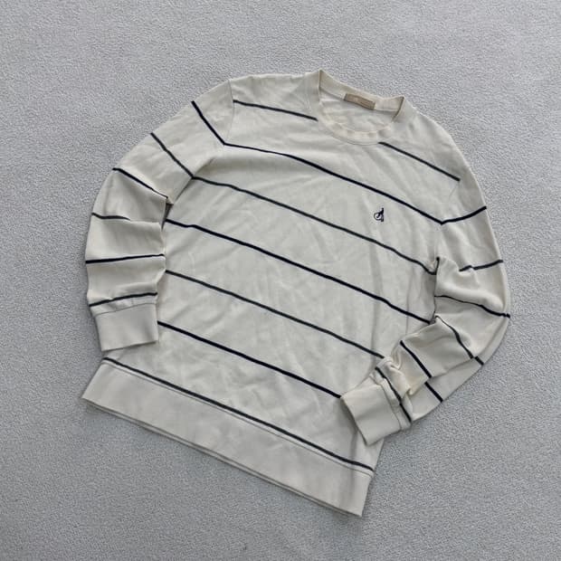 100 빈폴 아이보리 스트라이프 티셔츠 0414E