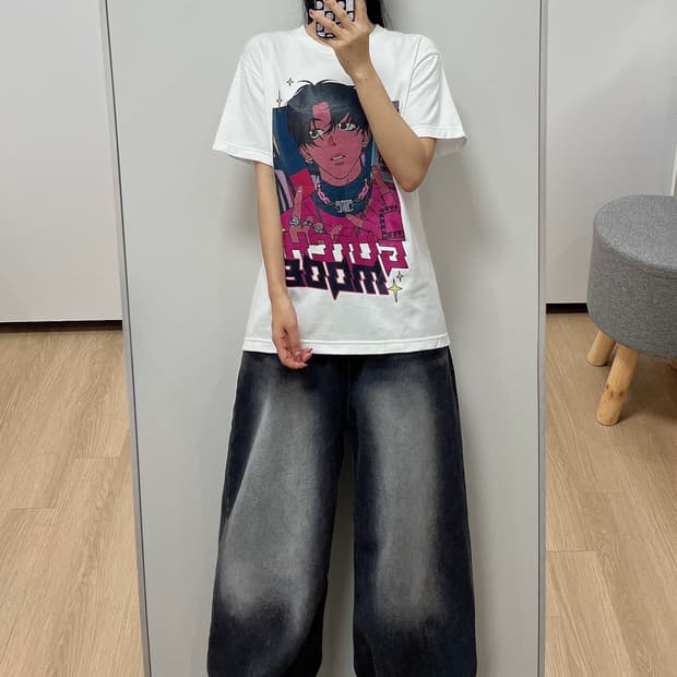 프린트스타 빅프린팅 화이트 반팔 티셔츠