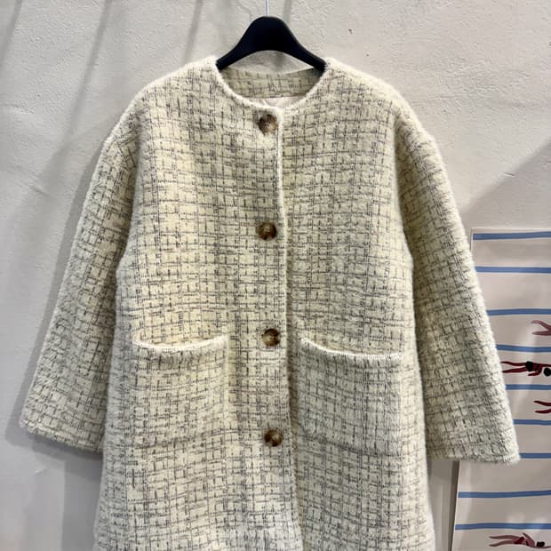 누비안감 포인트 8부소매 니트자켓