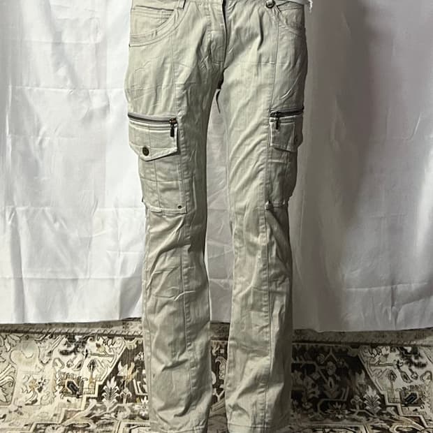 y2k beige grey cargo zipper pants