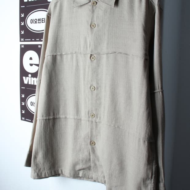 (M-XL) 인사일런스 셔츠 남방 베이지 무지 울 디테일-H32776
