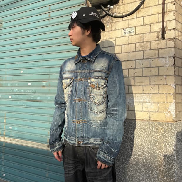 빈티지 워싱 & 디스트레스 데님 자켓