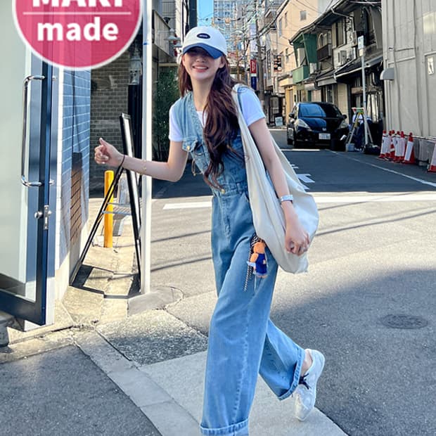 Marie 마리마켓 연청 점프수트 데님 청 바지