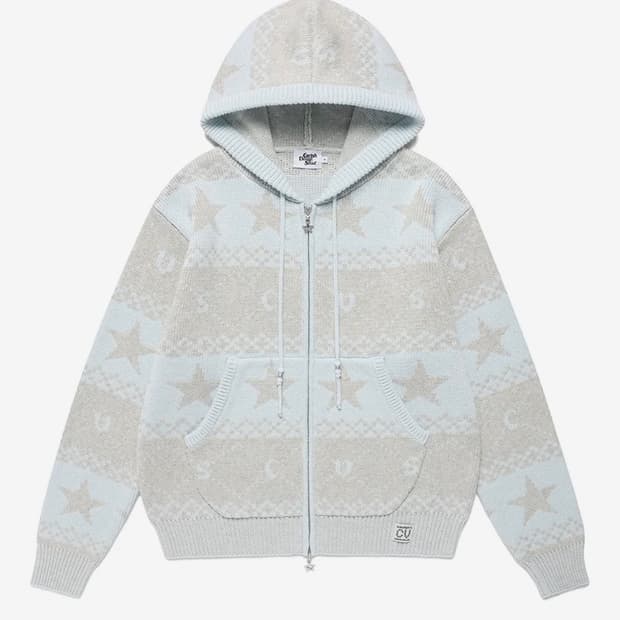 NORDIC KNIT ZIP UP HOODIE BLUE(CV2FFUK68