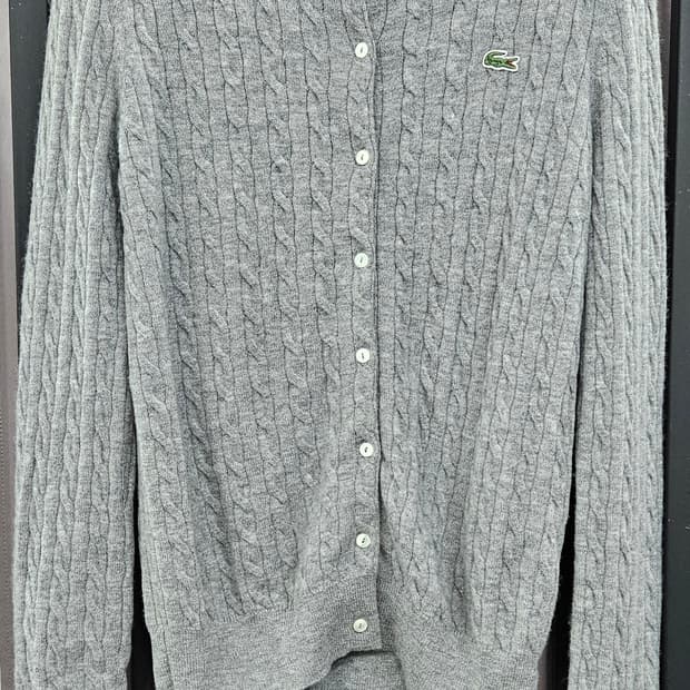 23FW 라코스테 케이블 크루넥 가디건 멜란지그레이 95