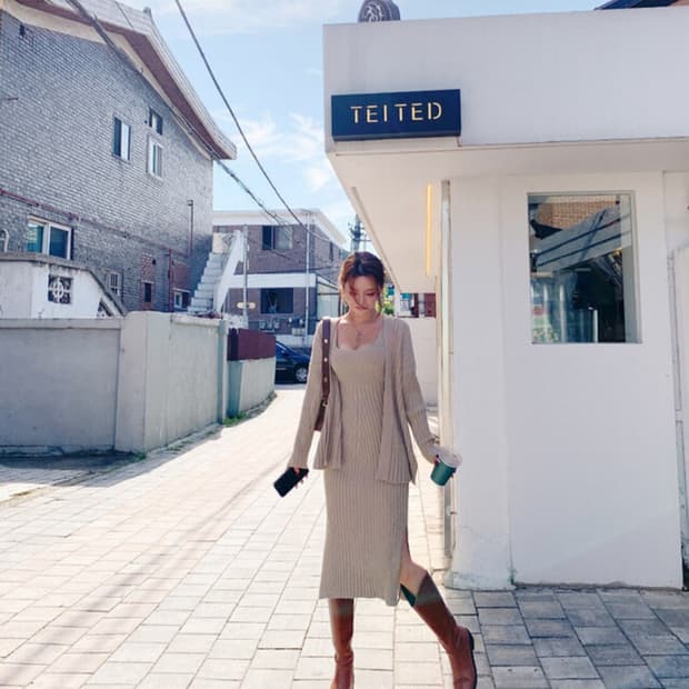 롱원피스+가디건 세트