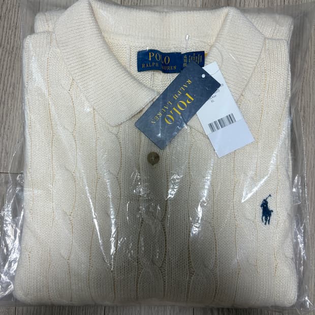 폴로/ 케이블 니트 반팔 크림/ XL