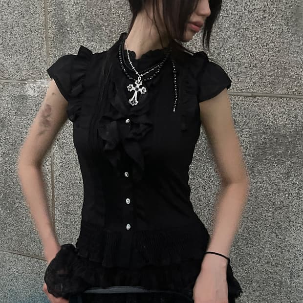 Dark Romantic Ruffle Blouse