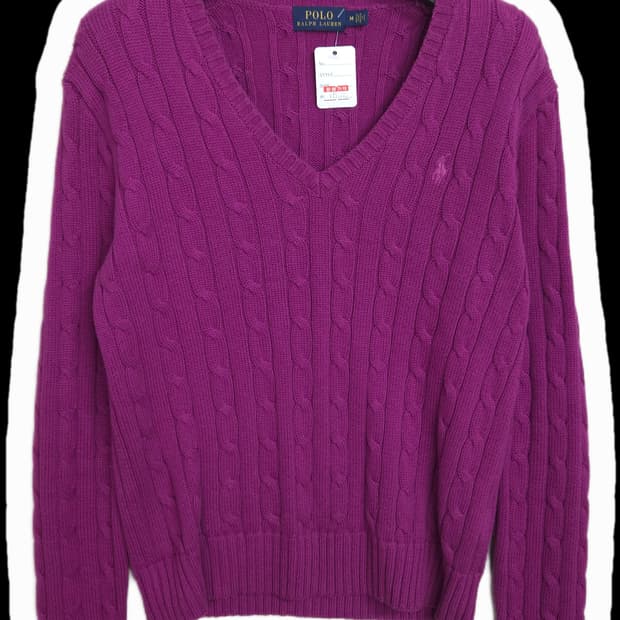 여 M 폴로랄프로렌 꽈배기 긴팔 브이넥 니트 