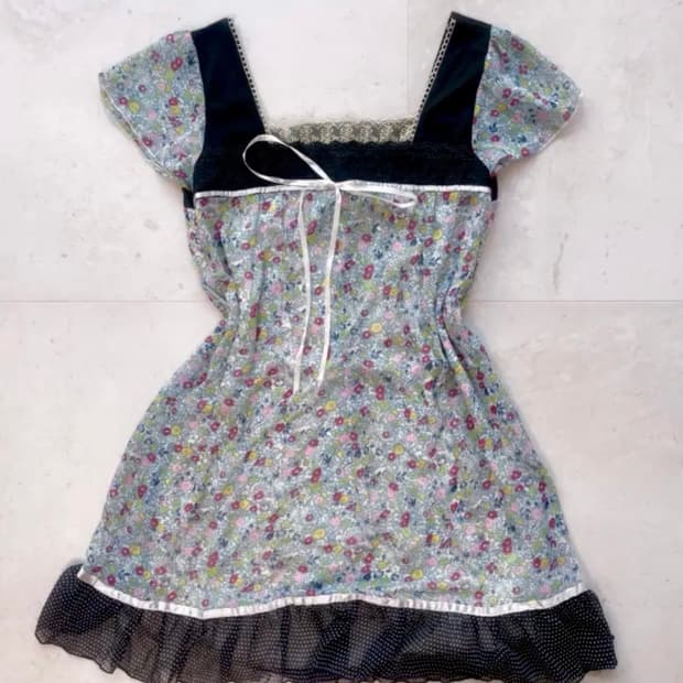 일본빈티지 플로럴 도트 페어리 모리 원피스
