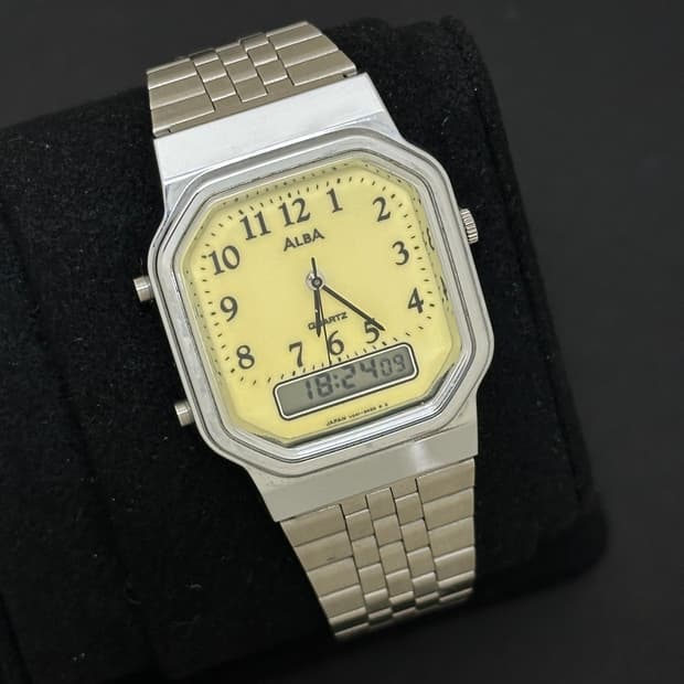 세이코 알바 옐로우 다이얼 아나디지 시계