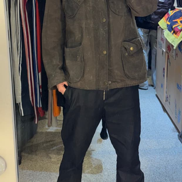 바버 유니온잭 왁스 자켓 브라운