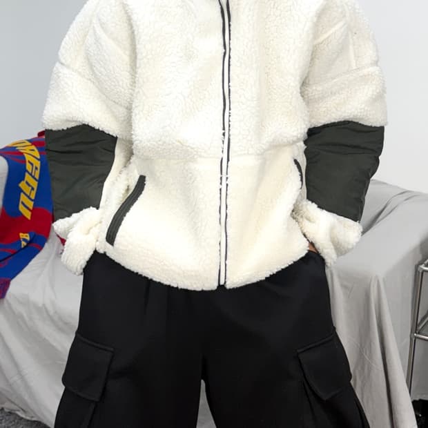 아디다스 화이트 쉐르파 뽀글이 플리스 자켓 2XL