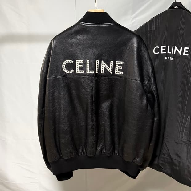 [S+급/48] 셀린느 백로고 스터드 레더 가죽 자켓 블랙