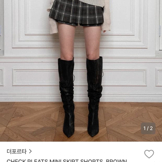 더포르타 체크 플리츠 미니 스커트 s