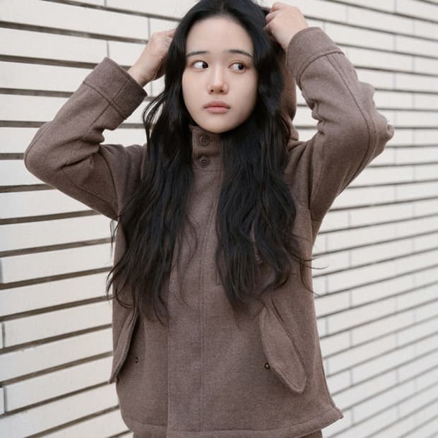 브라운 토프 후드 자켓