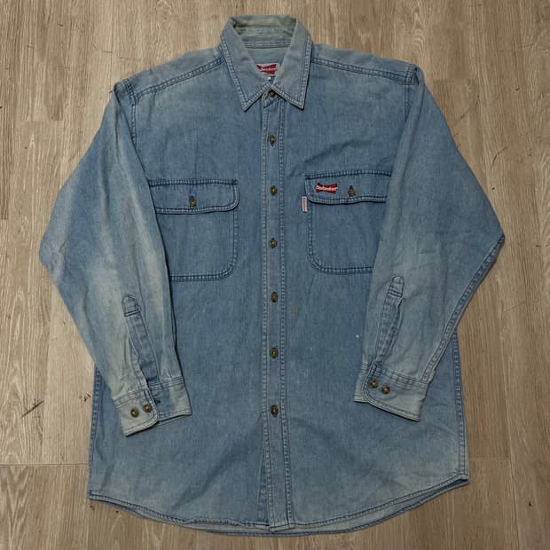 버드와이저 Budweiser 빈티지 자수 로고 데님 셔츠 M/95