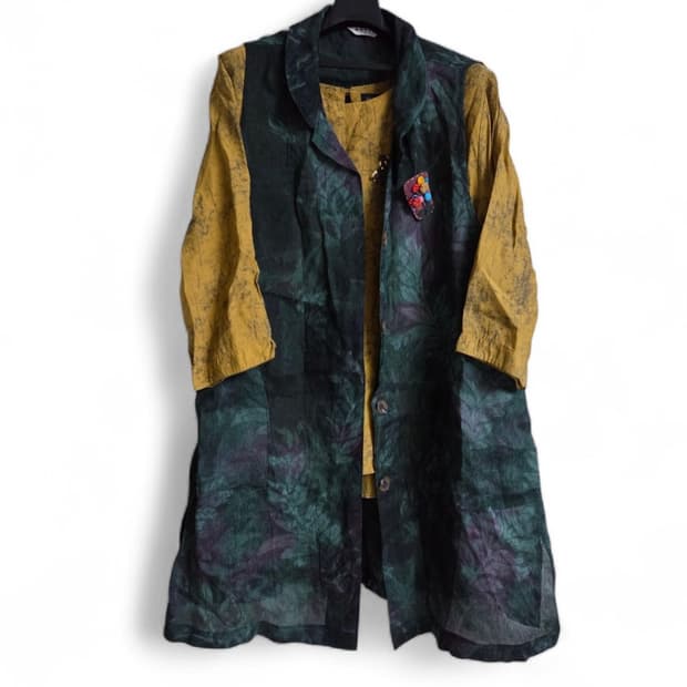 천연염색  인견100%  조끼 자켓 +블라우스  세트 