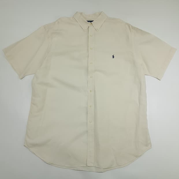 Co817 2XL Tall 폴로 랄프로렌 아이보리 실크린넨 반팔 셔츠