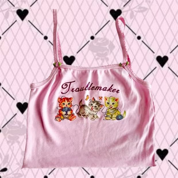 돌스킬 Dollskill 슈가스릴즈 고양이 슬리브리스 핑크 탑