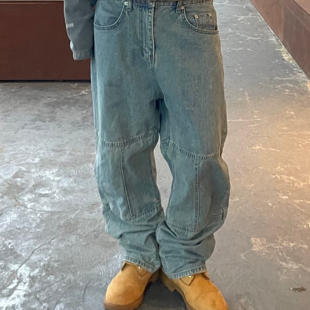 시도 무릎 스티치 디테일 워시드 그린 데님 팬츠 H1544