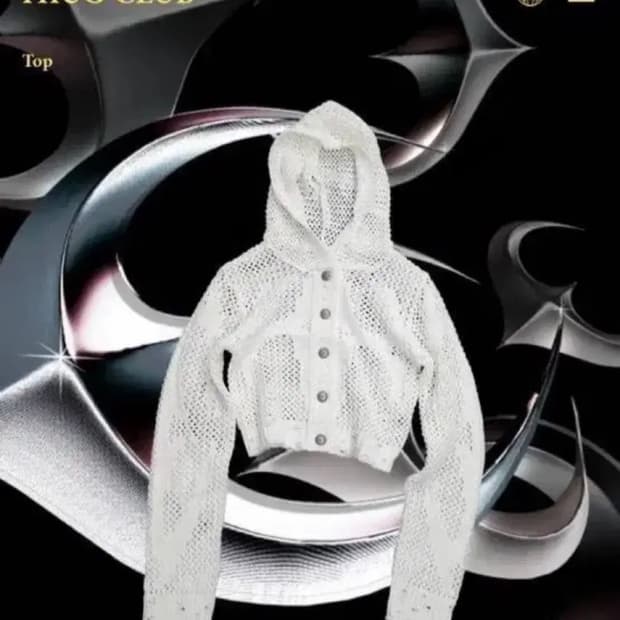 Thug club 크롭 니트 집업 화이트 우먼