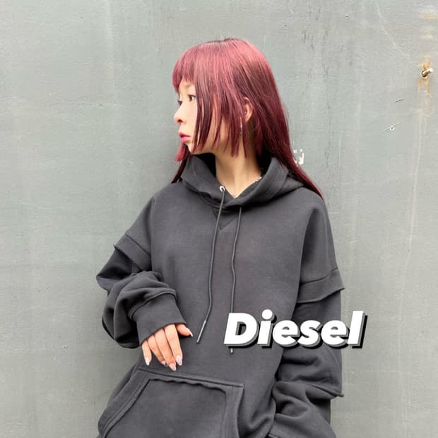 디젤 올 블랙 디테일 후드티